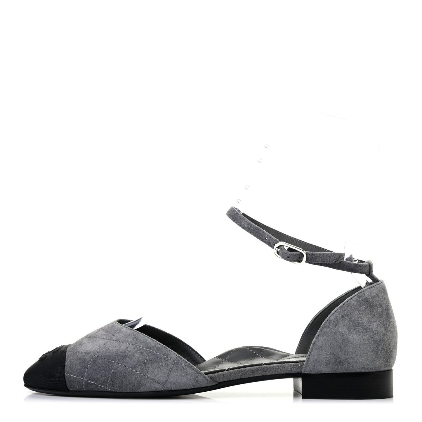 Suede Grosgrain Cap Toe CC Ankle Strap Sandals 40 Grey Black