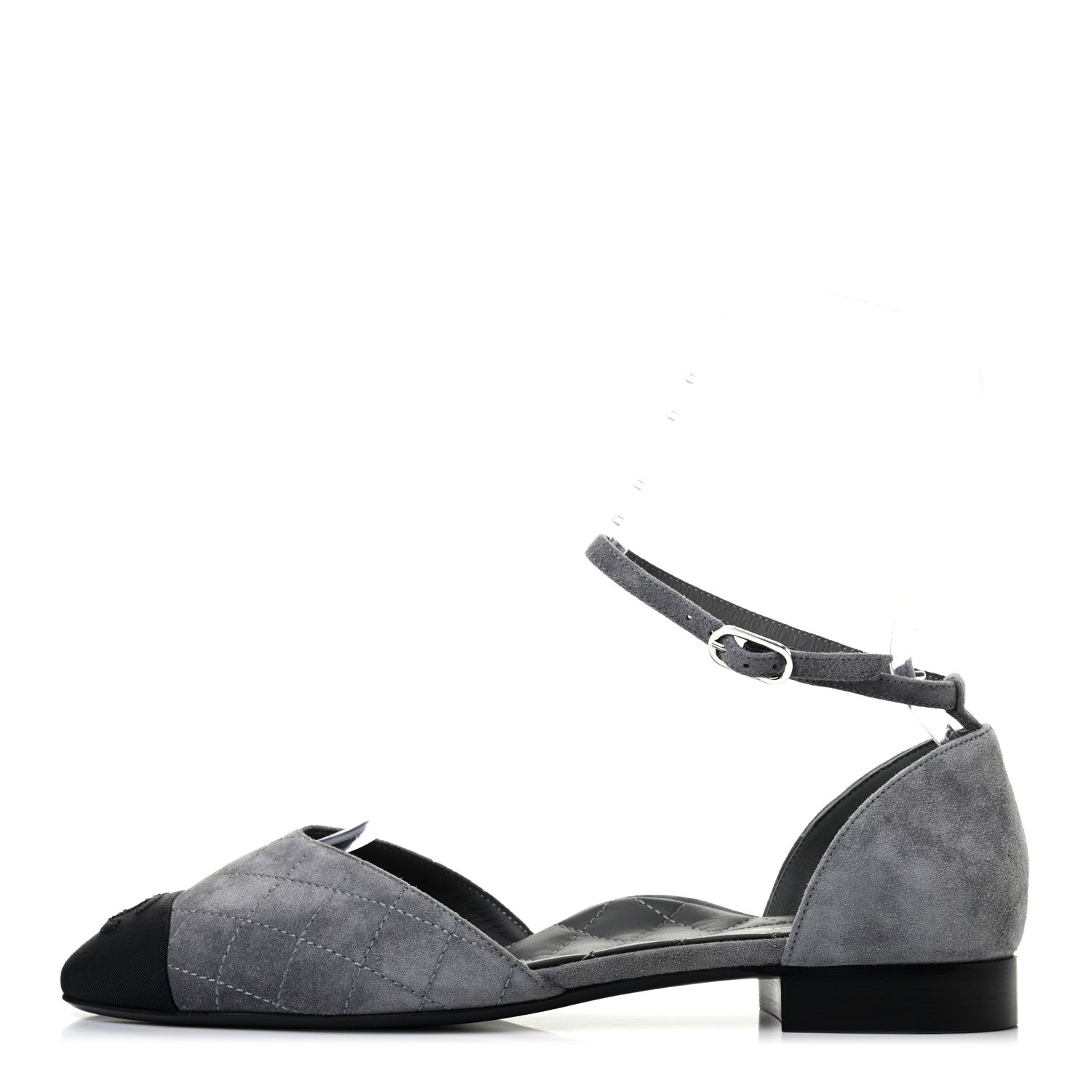 Chanel Suede Grosgrain Cap Toe CC Ankle Strap Sandals 40 Grey Black 1 of 6
