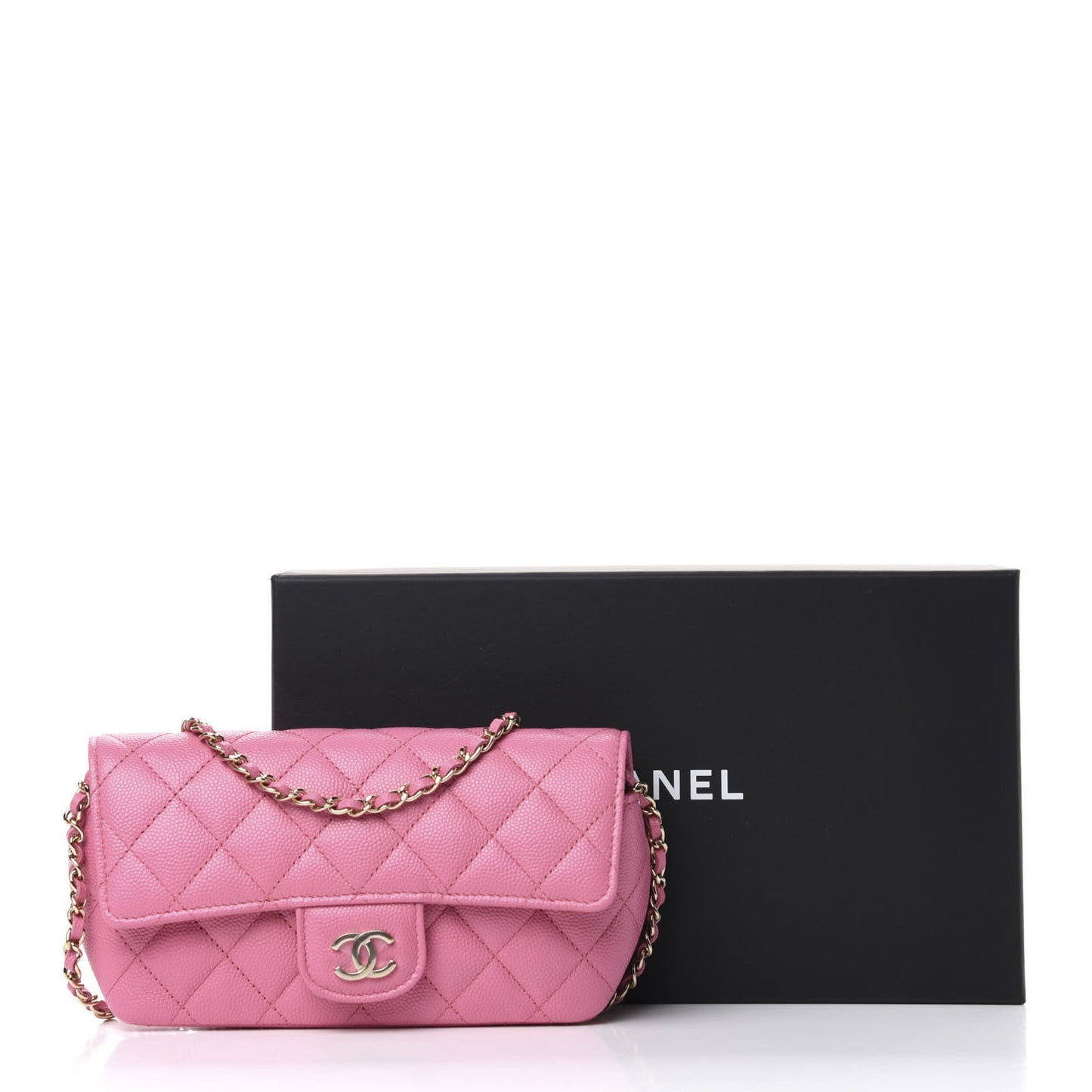 Caviar Quilted Glasses Case With Chain Pink