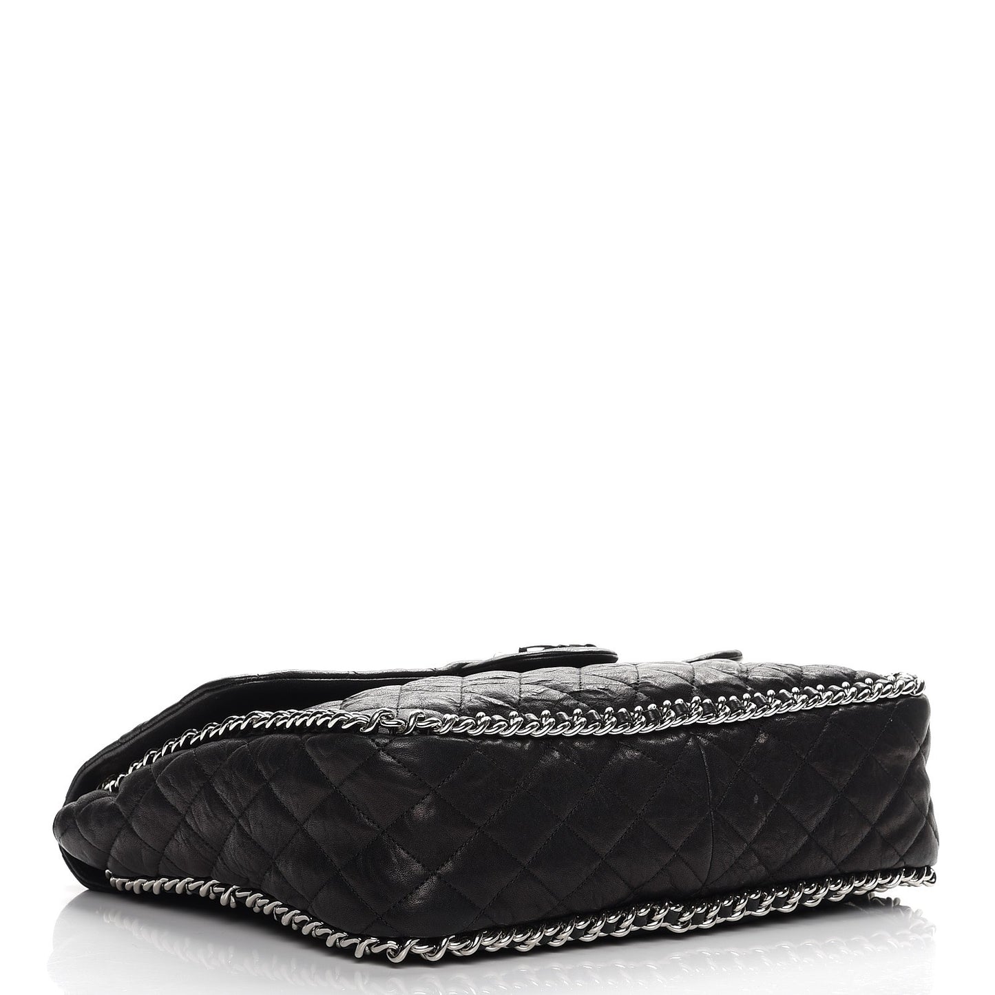 Washed Lambskin Quilted Maxi Chain Around Flap Black