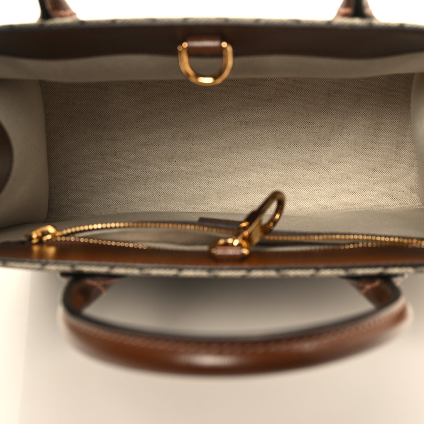 GG Supreme Monogram Azalea Calfskin Small Retro Interlocking G Tote Bag Beige Ebony Brown Sugar