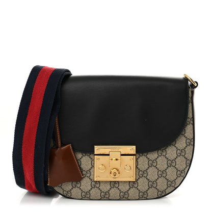 Gucci GG Supreme Monogram Web Medium Padlock Messenger Shoulder Bag Black 1 of 15
