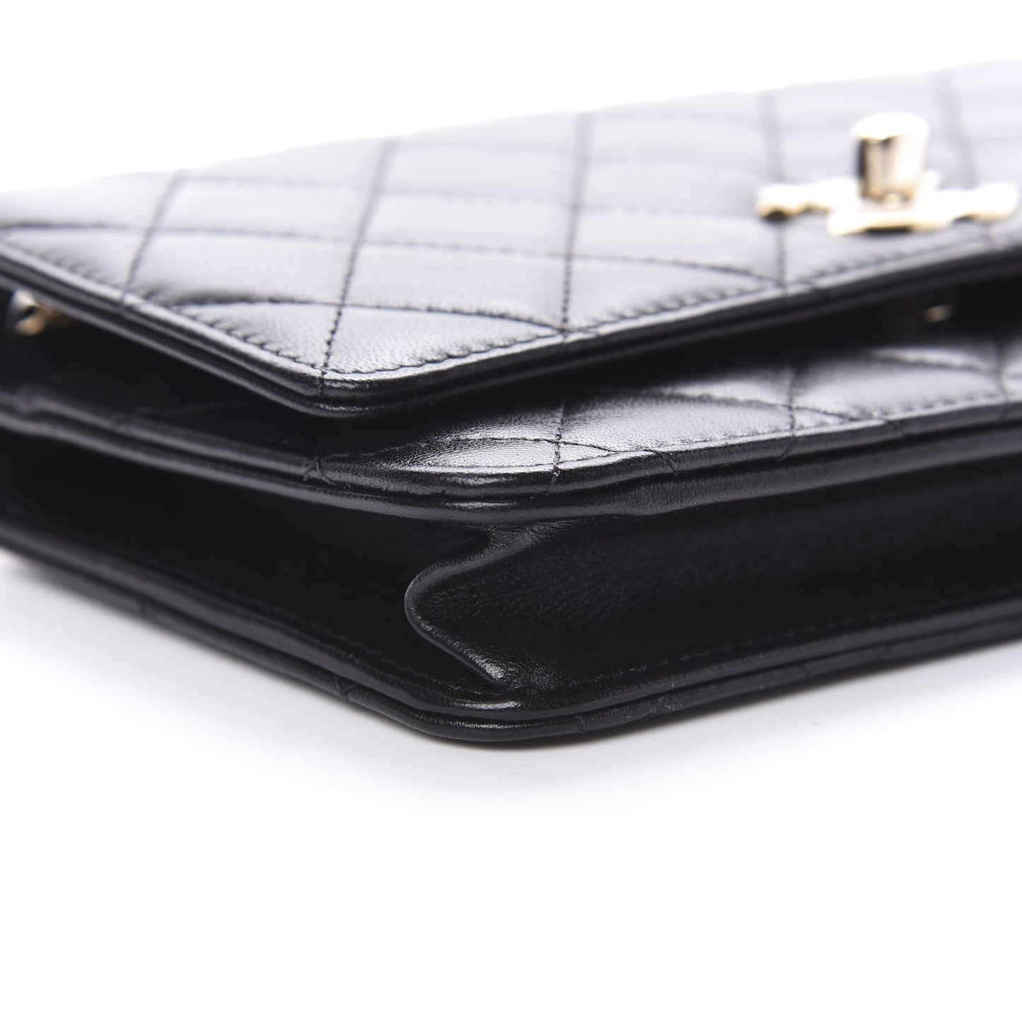 Lambskin Quilted Trendy CC Wallet On Chain WOC Black