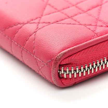 Christian Dior Lambskin Cannage Mini Lady Dior Zip Portemonnaie Fuchsia 6 of 13