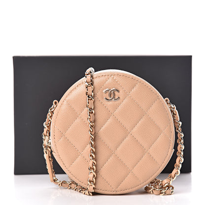 Chanel Caviar Quilted Round Clutch With Chain Beige 10 of 10