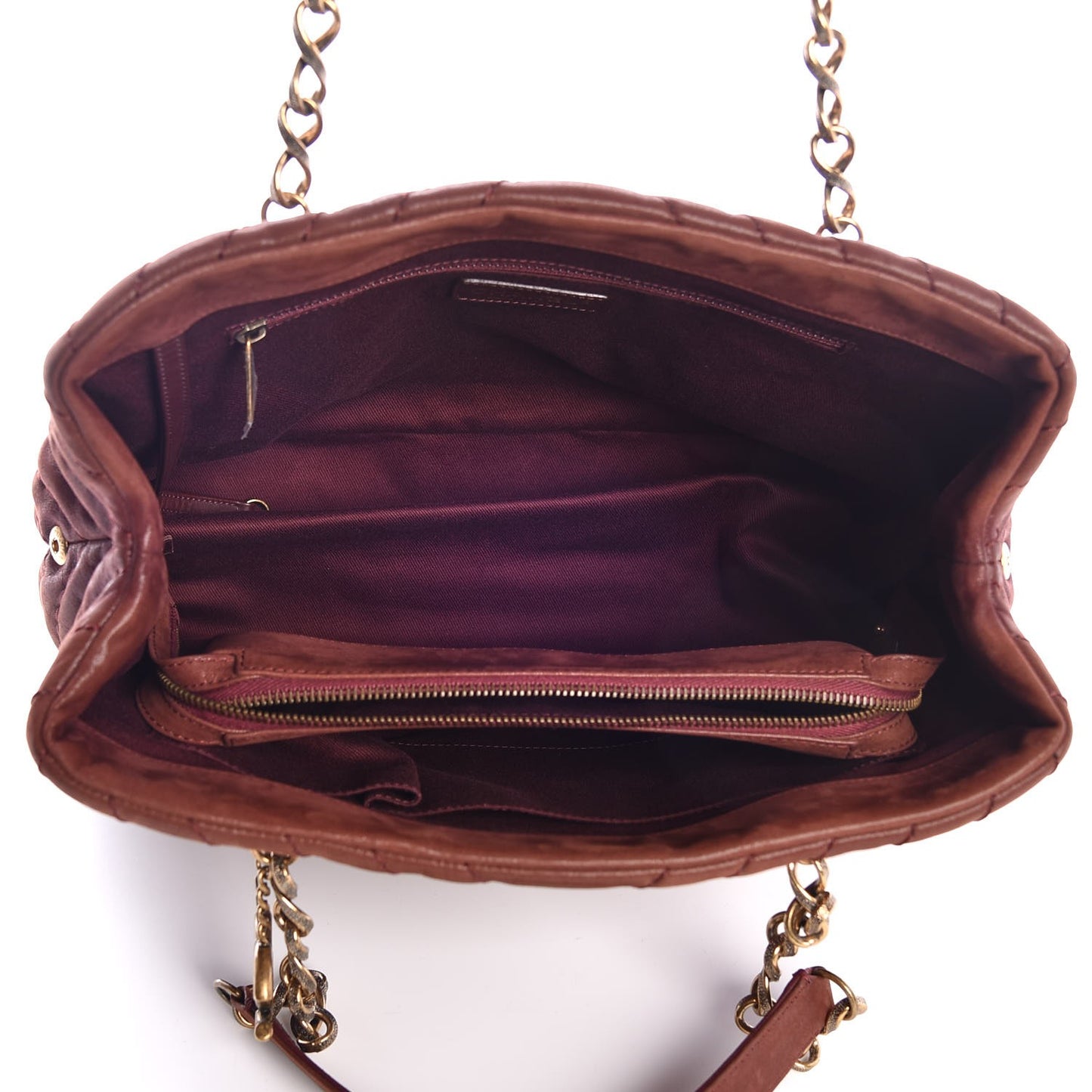 Iridescent Calfskin Chevron Quilted Surpique Tote Burgundy