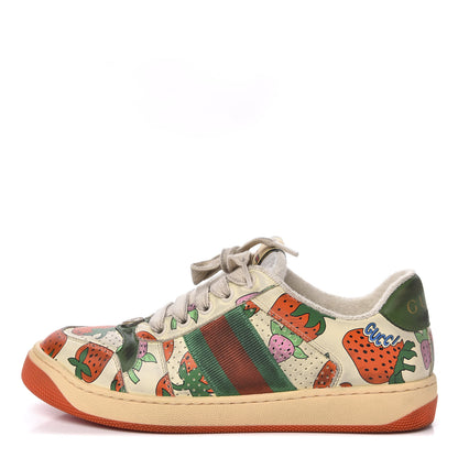 Gucci Nubuck Web Strawberry Print Womens Screener Sneakers 35.5 Dusty Milk White Vintage Green 1 of 9