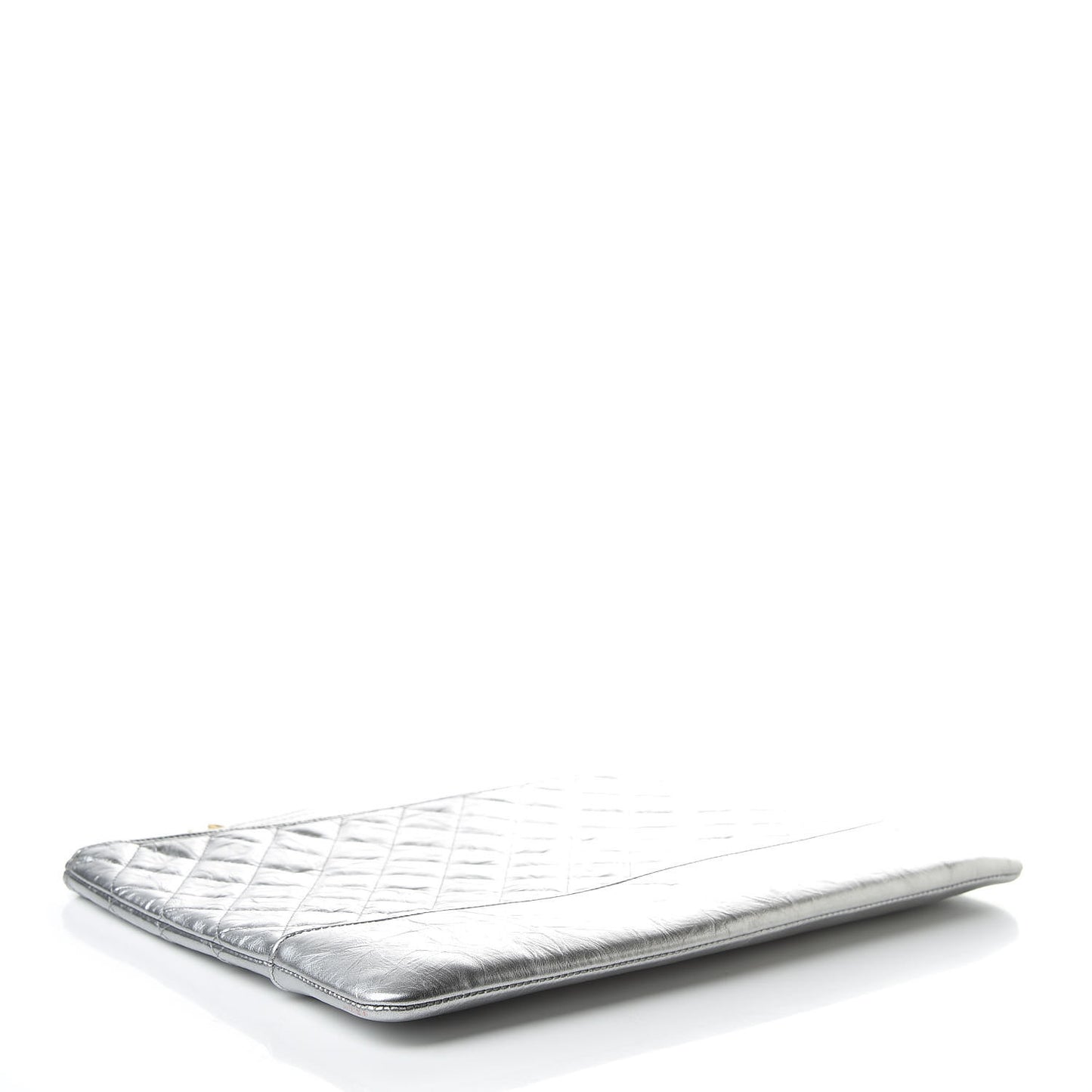 Metallic Aged Calfskin Quilted Large Gabrielle Cosmetic Case Silver