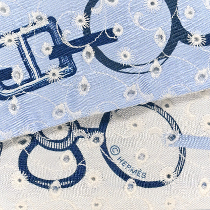 Hermes Silk Embroidered Do Re Boucles Broderie Anglaise Twilly Bleu White Marine 4 of 4