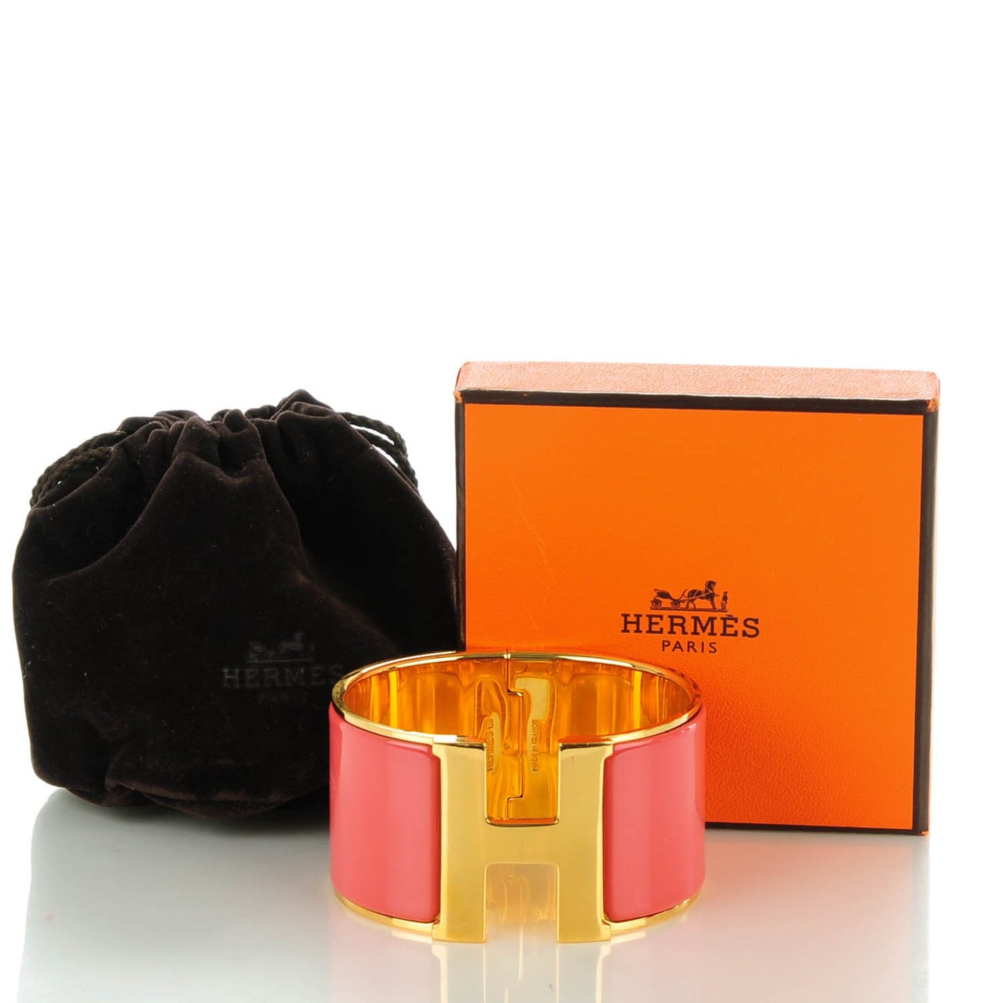 Enamel Extra Wide Clic Clac H Bracelet GM Rouge Corail