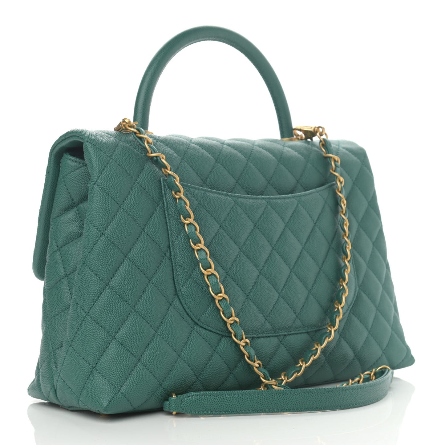 Caviar Quilted Medium Coco Handle Flap Green