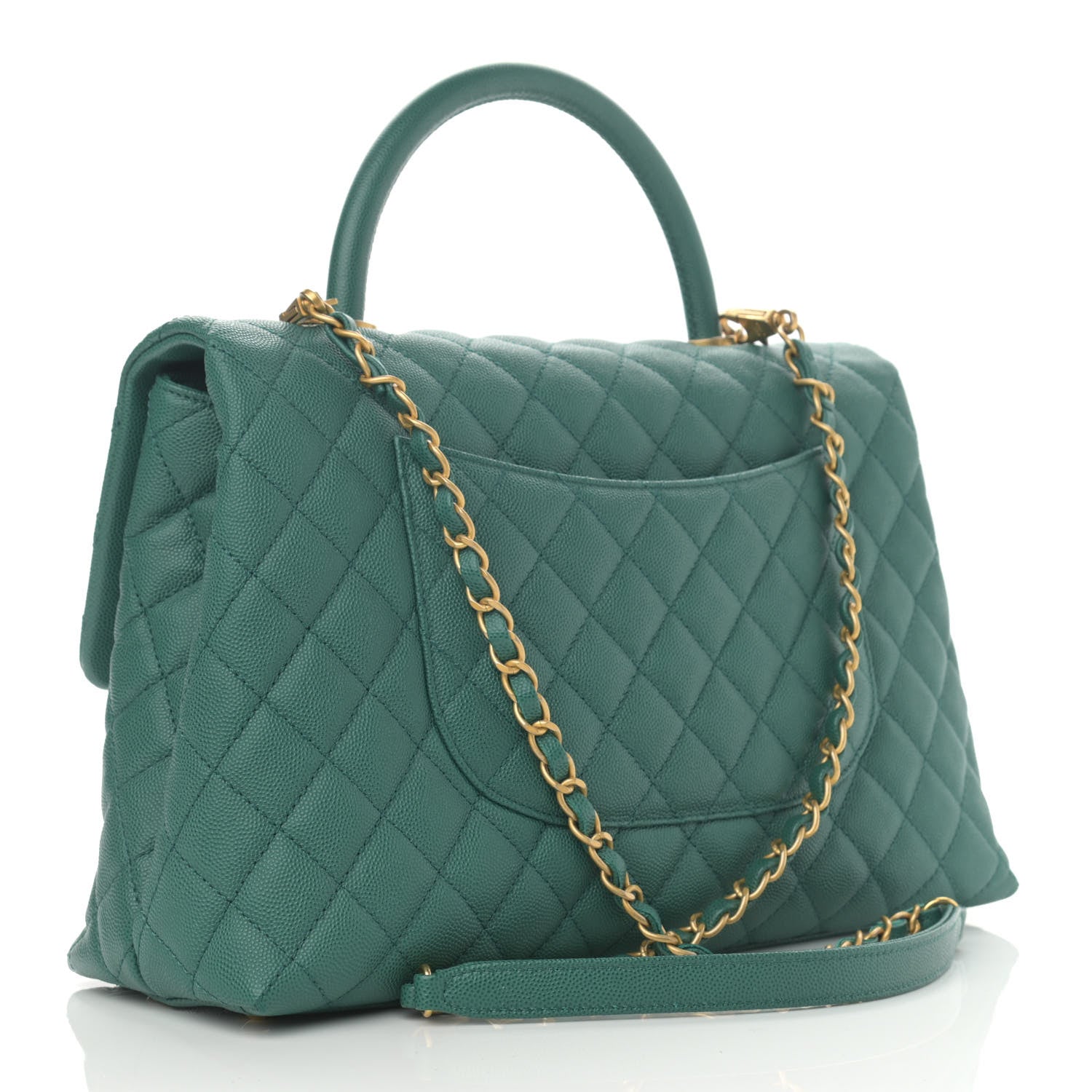 Chanel Caviar Quilted Medium Coco Handle Flap Green 2 of 9