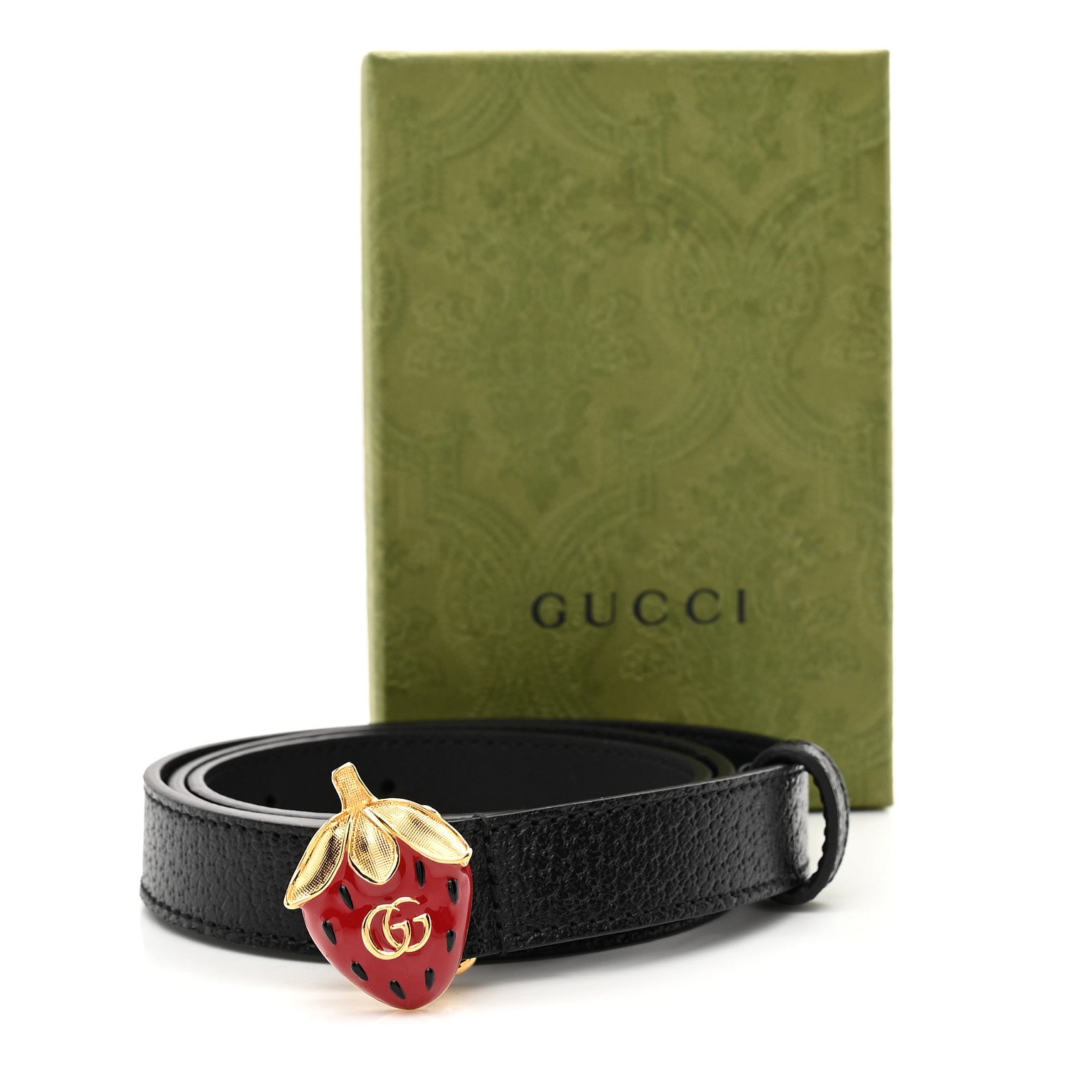 Gucci Calfskin Strawberry Buckle Thin Belt  80 32 Black 6 of 6