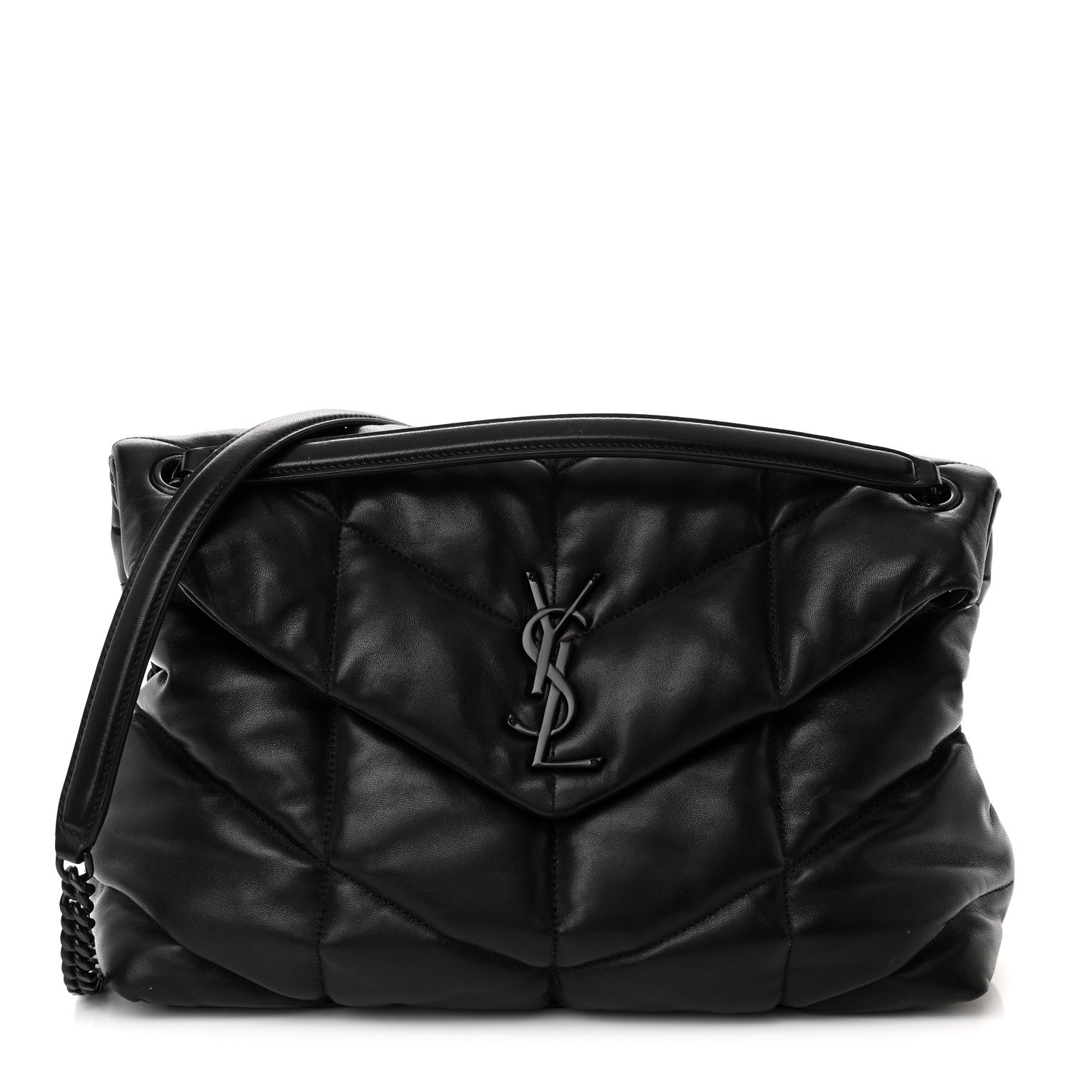 Saint Laurent Lambskin Quilted Monogram Monochrome Medium Loulou Puffer Chain Satchel Black 1 of 17
