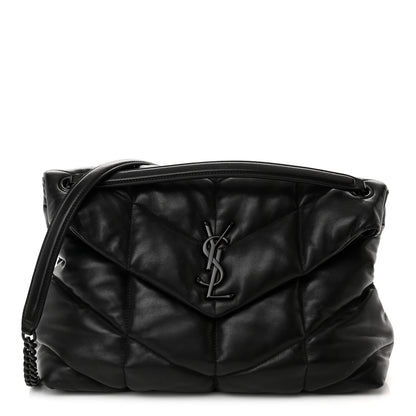 Saint Laurent Lambskin Quilted Monogram Monochrome Medium Loulou Puffer Chain Satchel Black 1 of 17