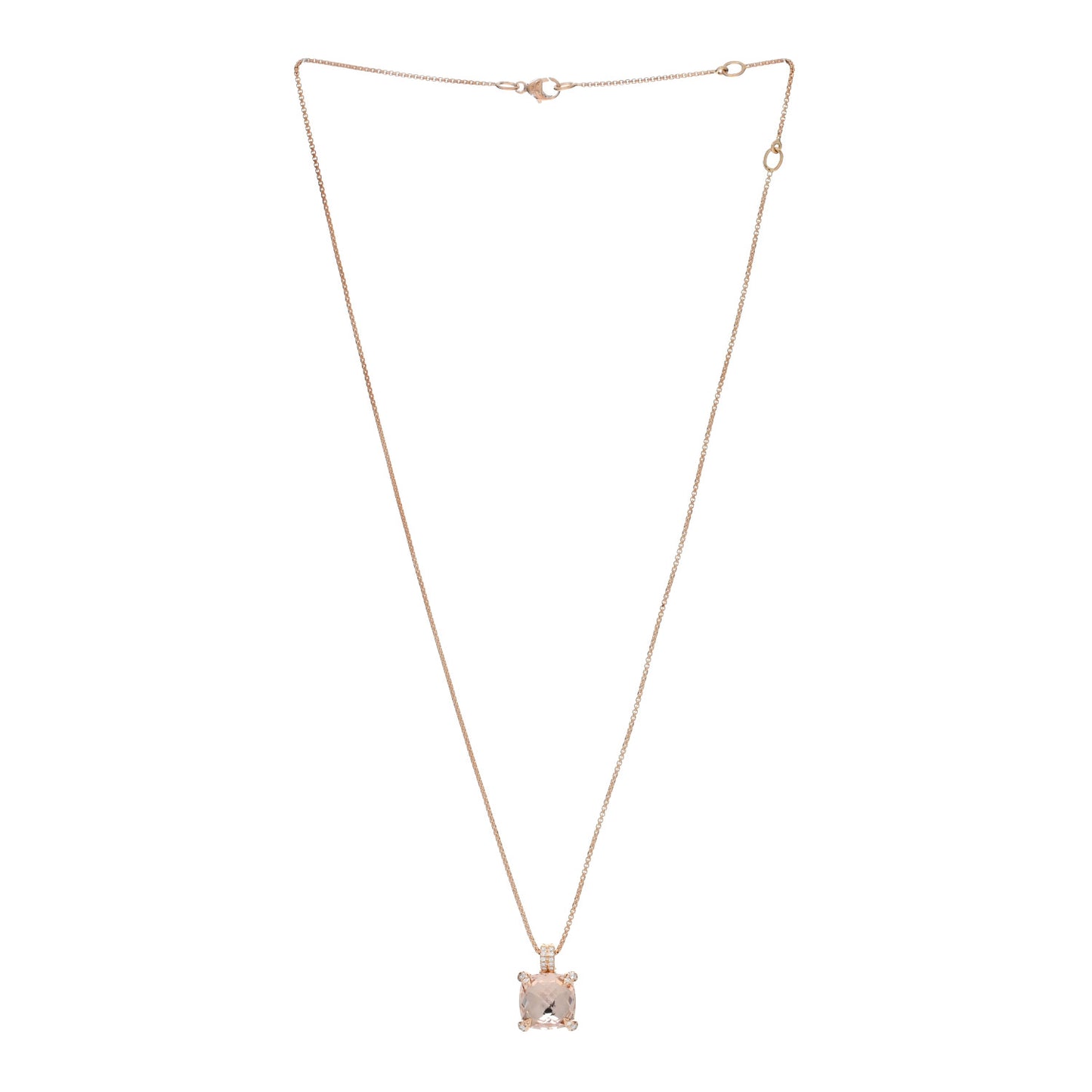18K Rose Gold Diamond Morganite 11mm Chatelaine Pendant Necklace