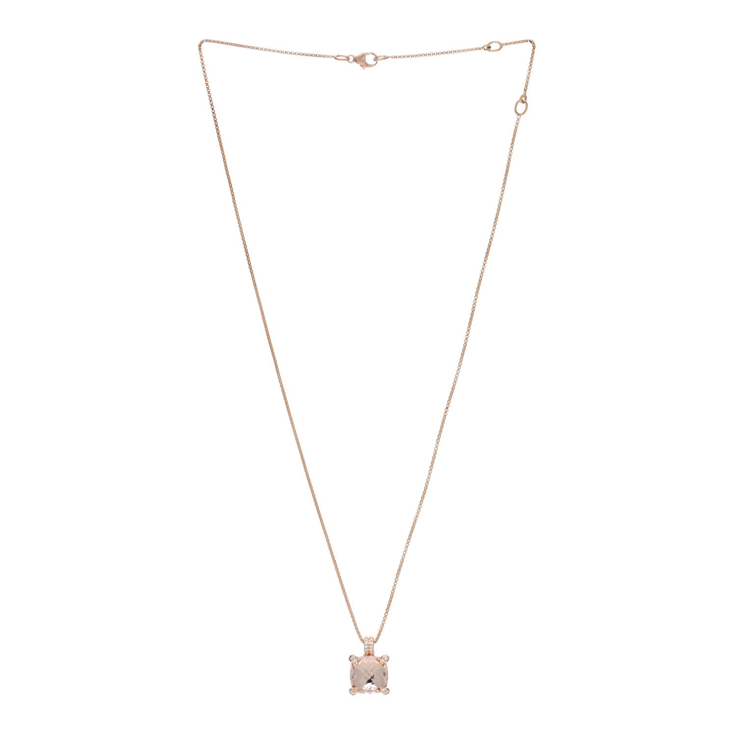 David Yurman 18K Rose Gold Diamond Morganite 11mm Chatelaine Pendant Necklace 2 of 5