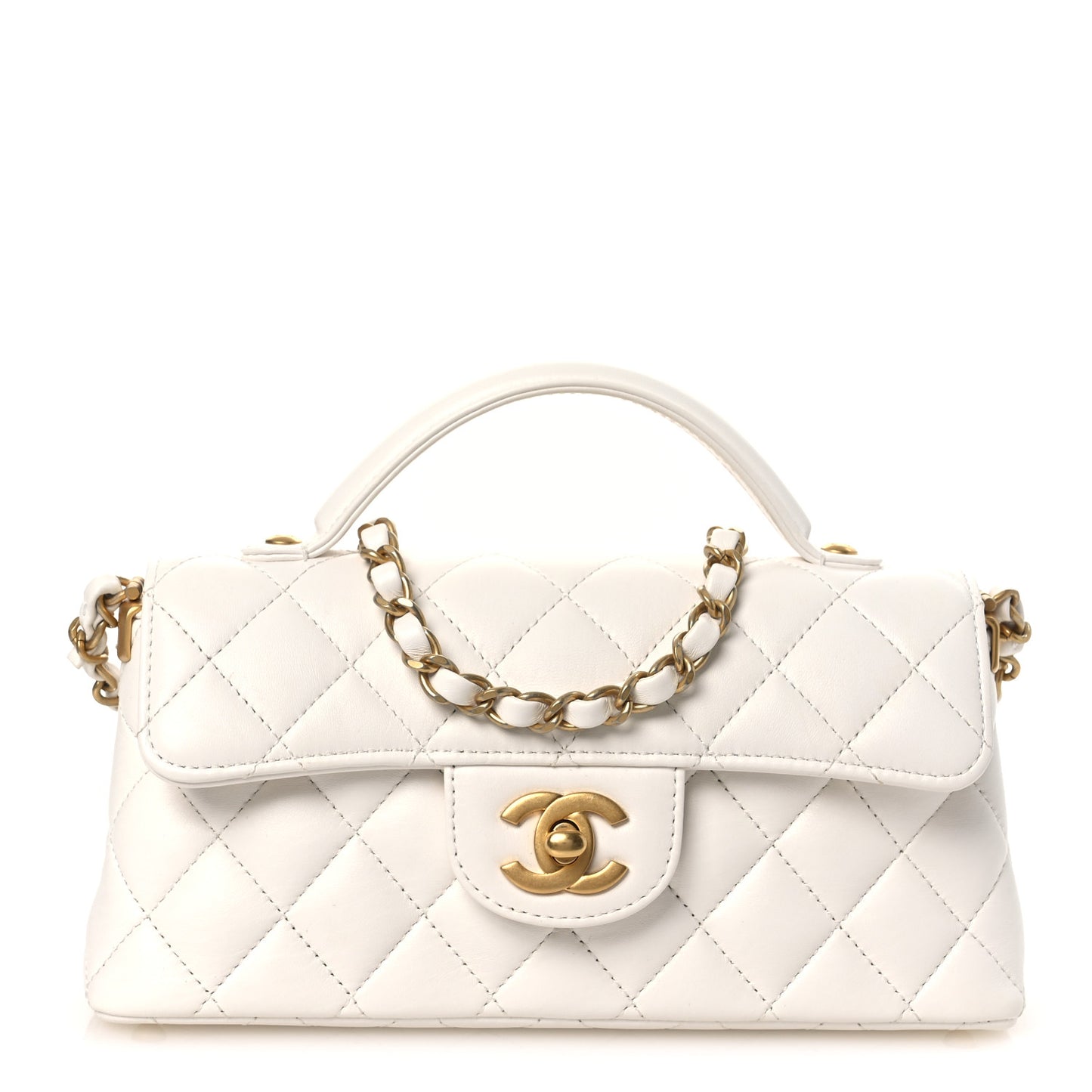 Lambskin Quilted Mini Flap Top Handle Bag White