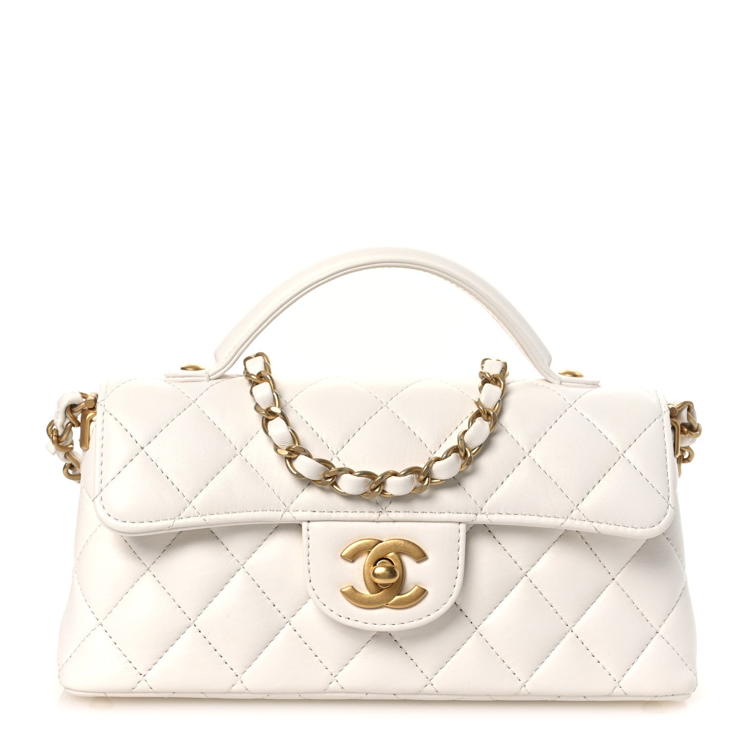 Chanel Lambskin Quilted Mini Flap Top Handle Bag White 1 of 12