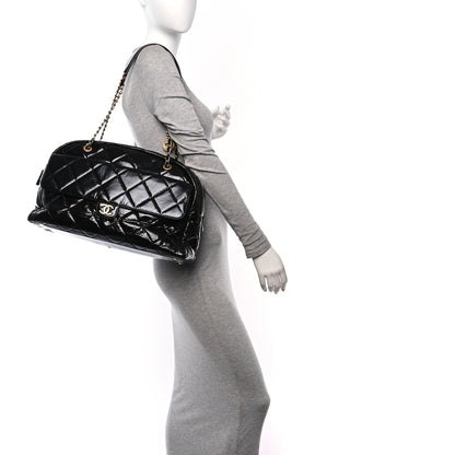 Chanel Shiny Crumpled Calfskin Quilted Maxi Bowling Bag Black 2 of 11