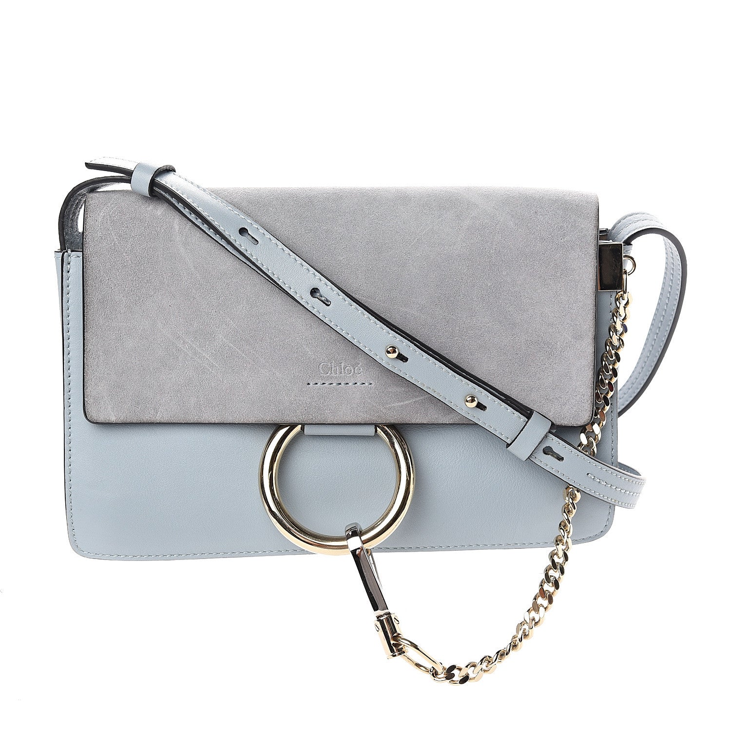 Chloe Suede Calfskin Small Faye Shoulder Bag Fresh Blue 1 of 11