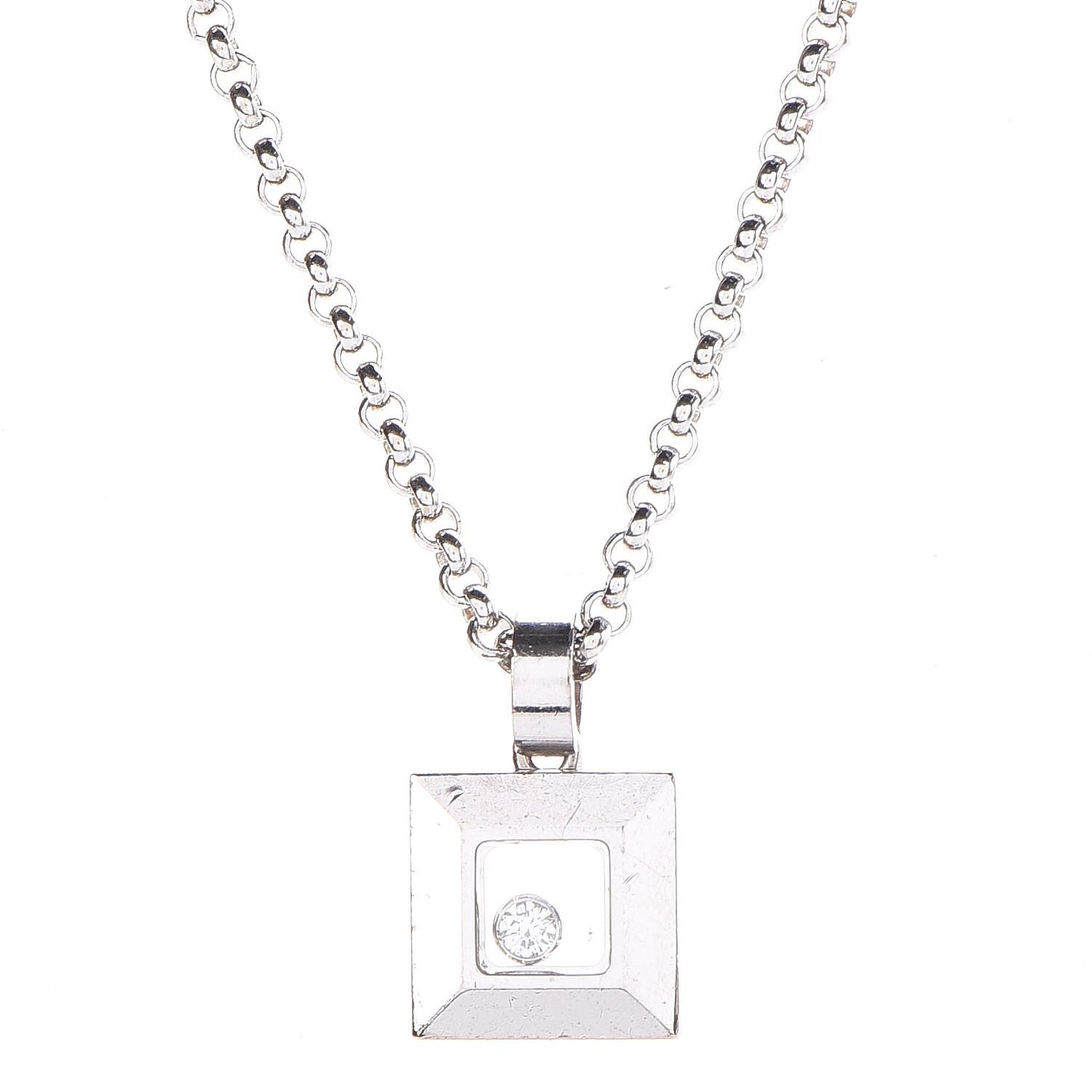 18K White Gold Happy Diamonds Square Pendant Necklace