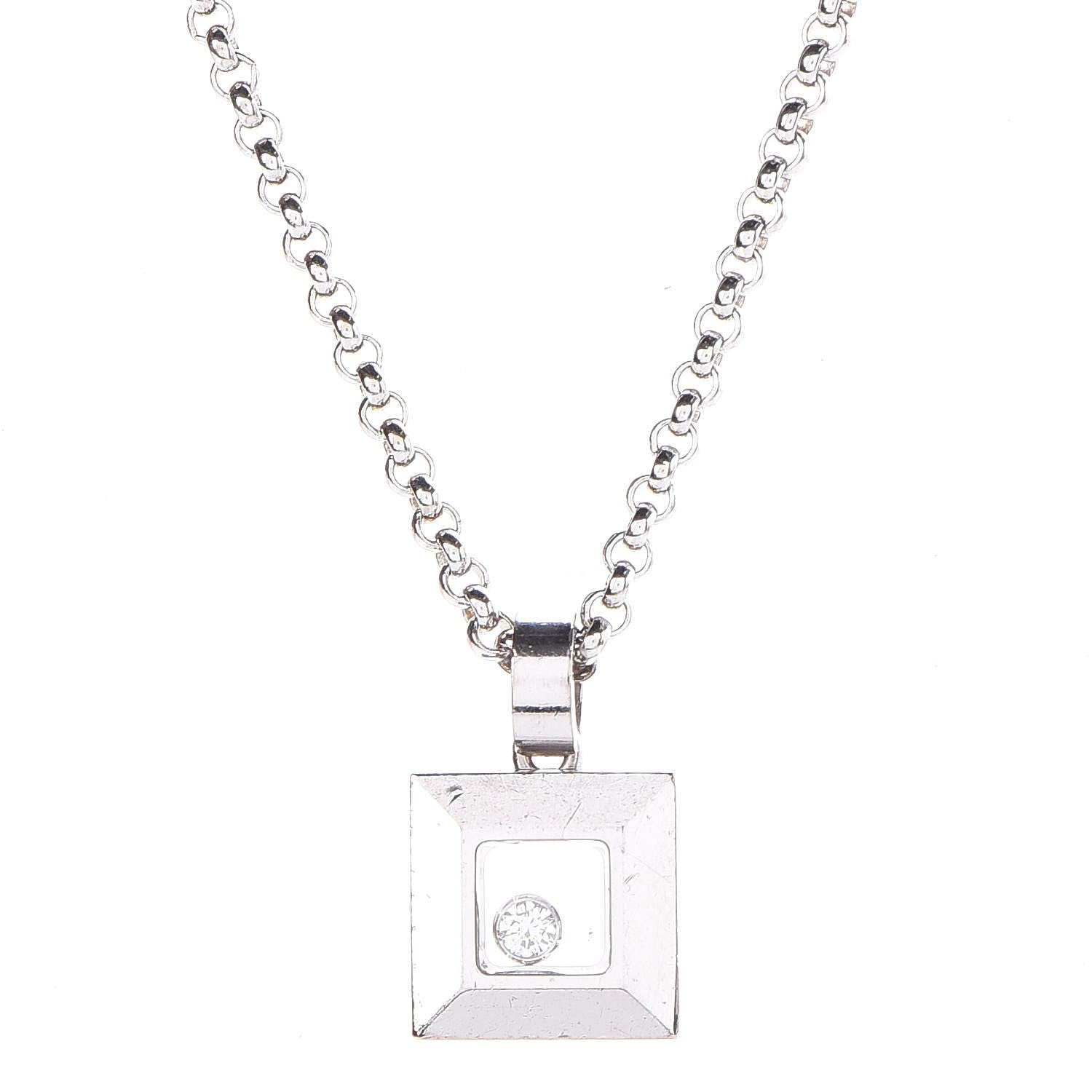 Chopard 18K White Gold Happy Diamonds Square Pendant Necklace 4 of 6