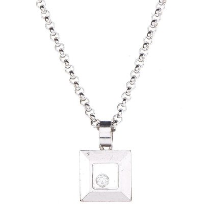 Chopard 18K White Gold Happy Diamonds Square Pendant Necklace 4 of 6