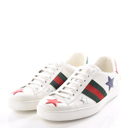 Gucci Calfskin Ayers Web Star Embroidered Mens Ace Sneakers 10.5 White Multi 2 of 8