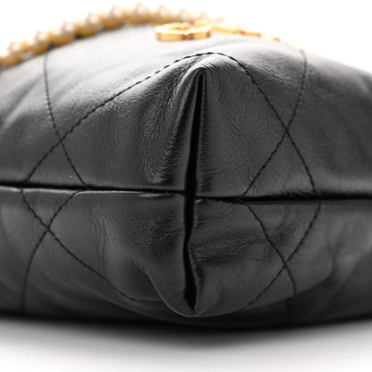 Chanel Shiny Crumpled Calfskin Quilted Pearl Mini Chanel 22 Black 9 of 11