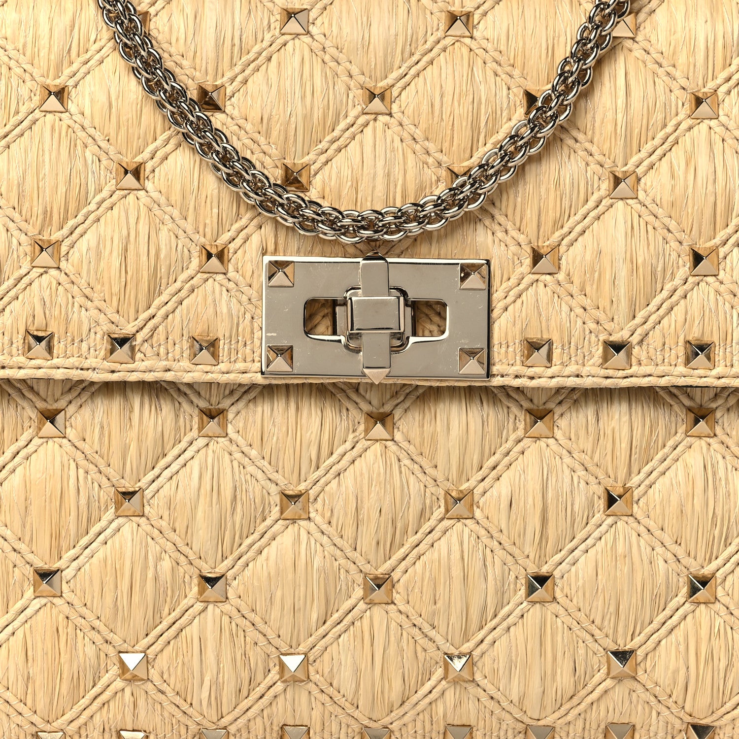 Valentino Garavani Raffia Lambskin Medium Rockstud Spike Shoulder Bag Naturale 6 of 8