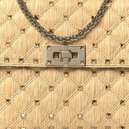 Valentino Garavani Raffia Lambskin Medium Rockstud Spike Shoulder Bag Naturale 6 of 8