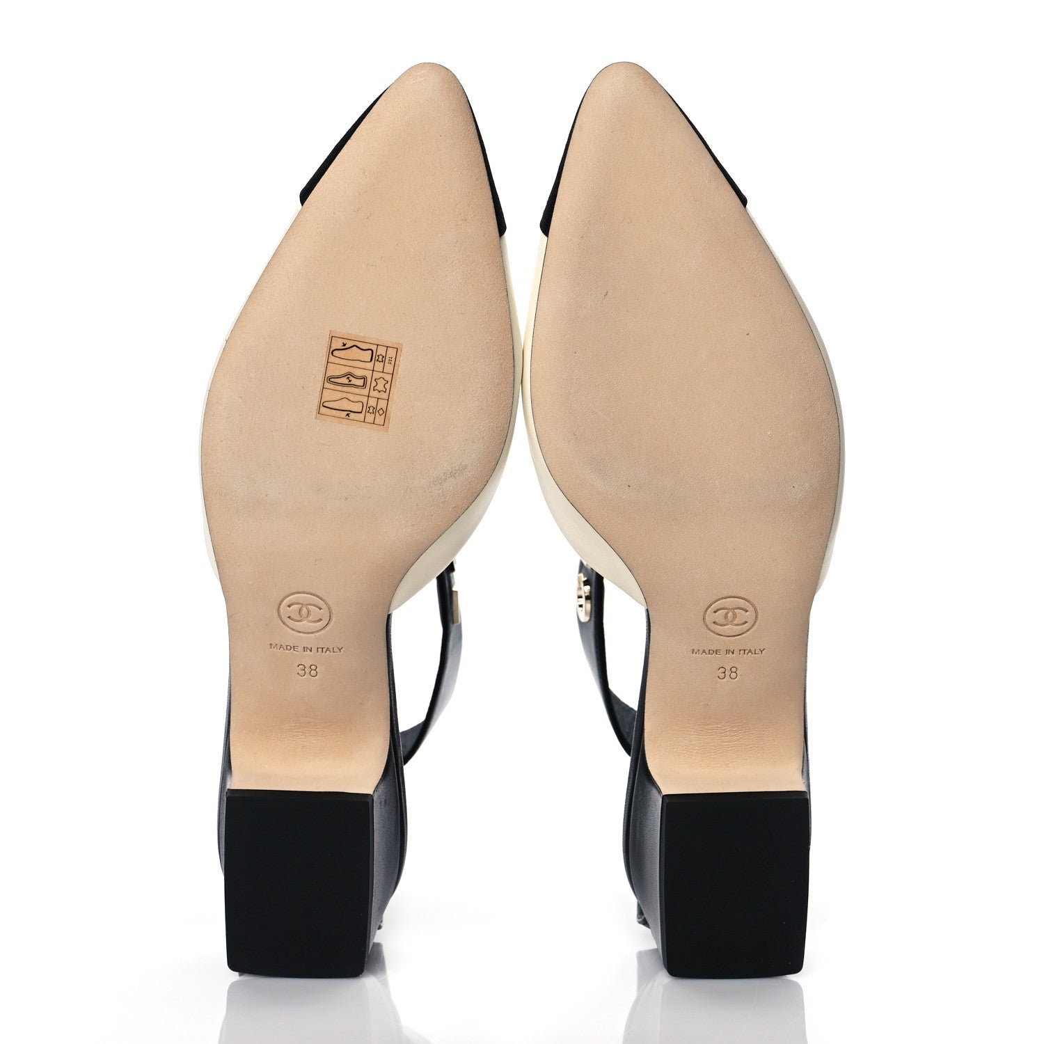 Chanel Lambskin Grosgrain Cap Toe Logo Ankle Strap Pumps 38 White Black 5 of 9