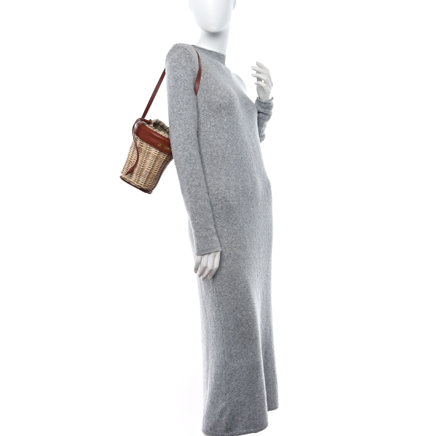 Jacquemus Wicker Calfskin Le Panier Seau Bucket Bag Brown 2 of 8