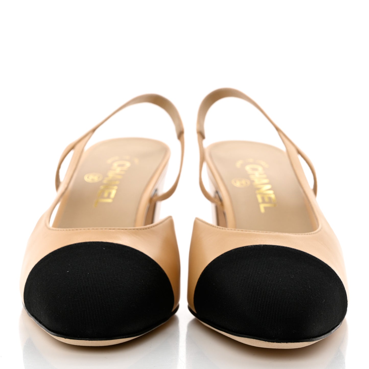 Goatskin Grosgrain Cap Toe CC Slingback Pumps 40 Beige Black