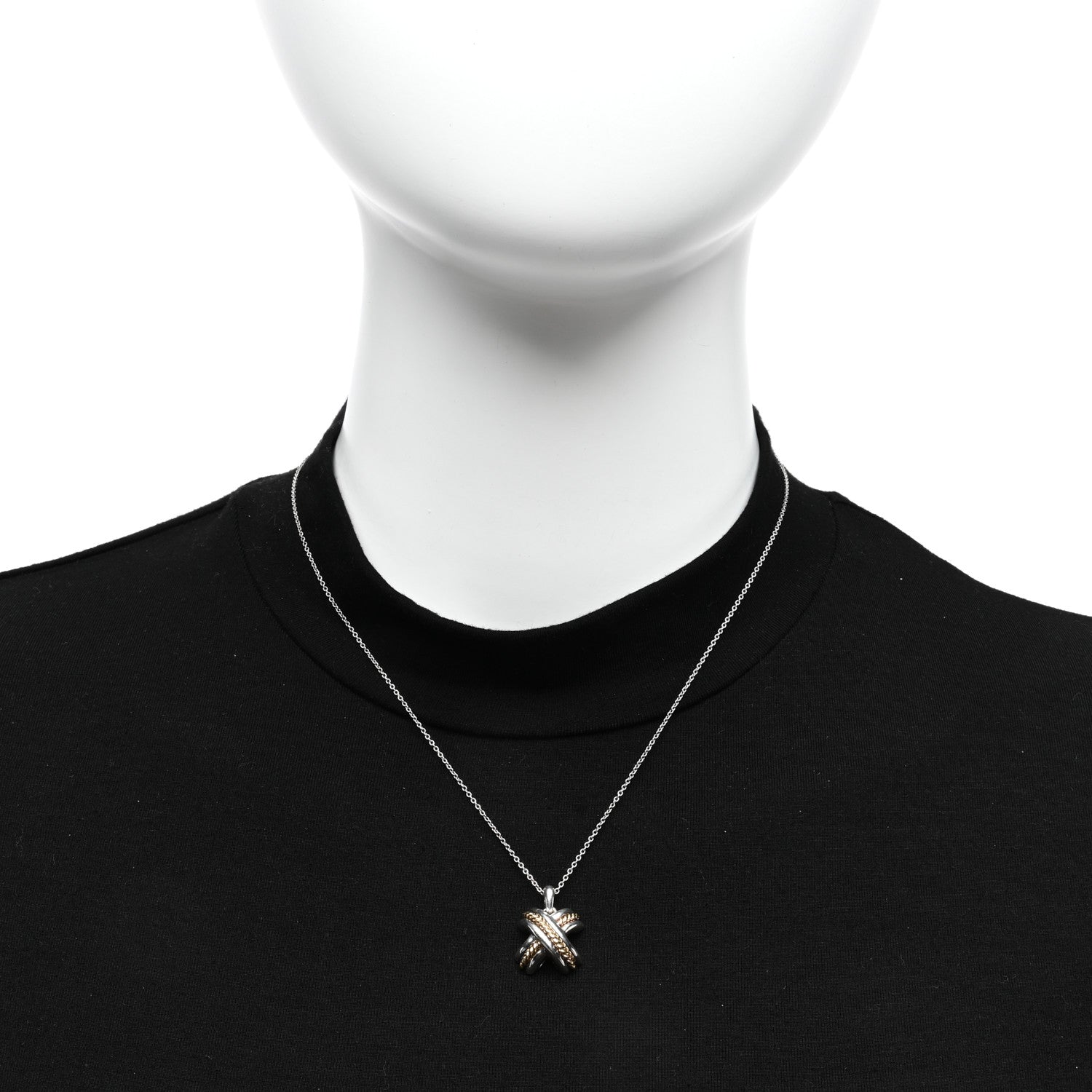 Tiffany Sterling Silver 18K Yellow Gold Signature X Pendant Necklace 2 of 4