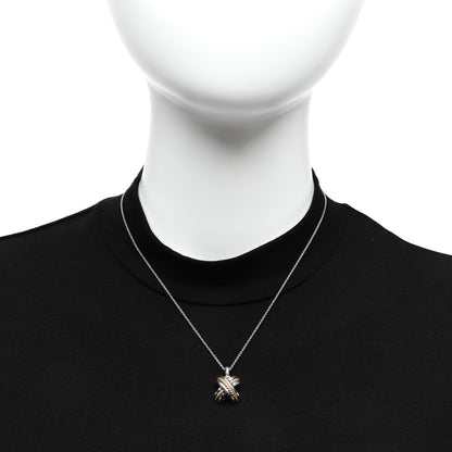 Tiffany Sterling Silver 18K Yellow Gold Signature X Pendant Necklace 2 of 4