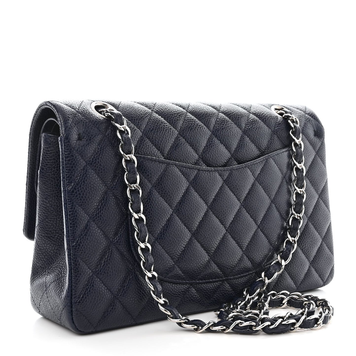 Caviar Quilted Medium Double Flap Navy