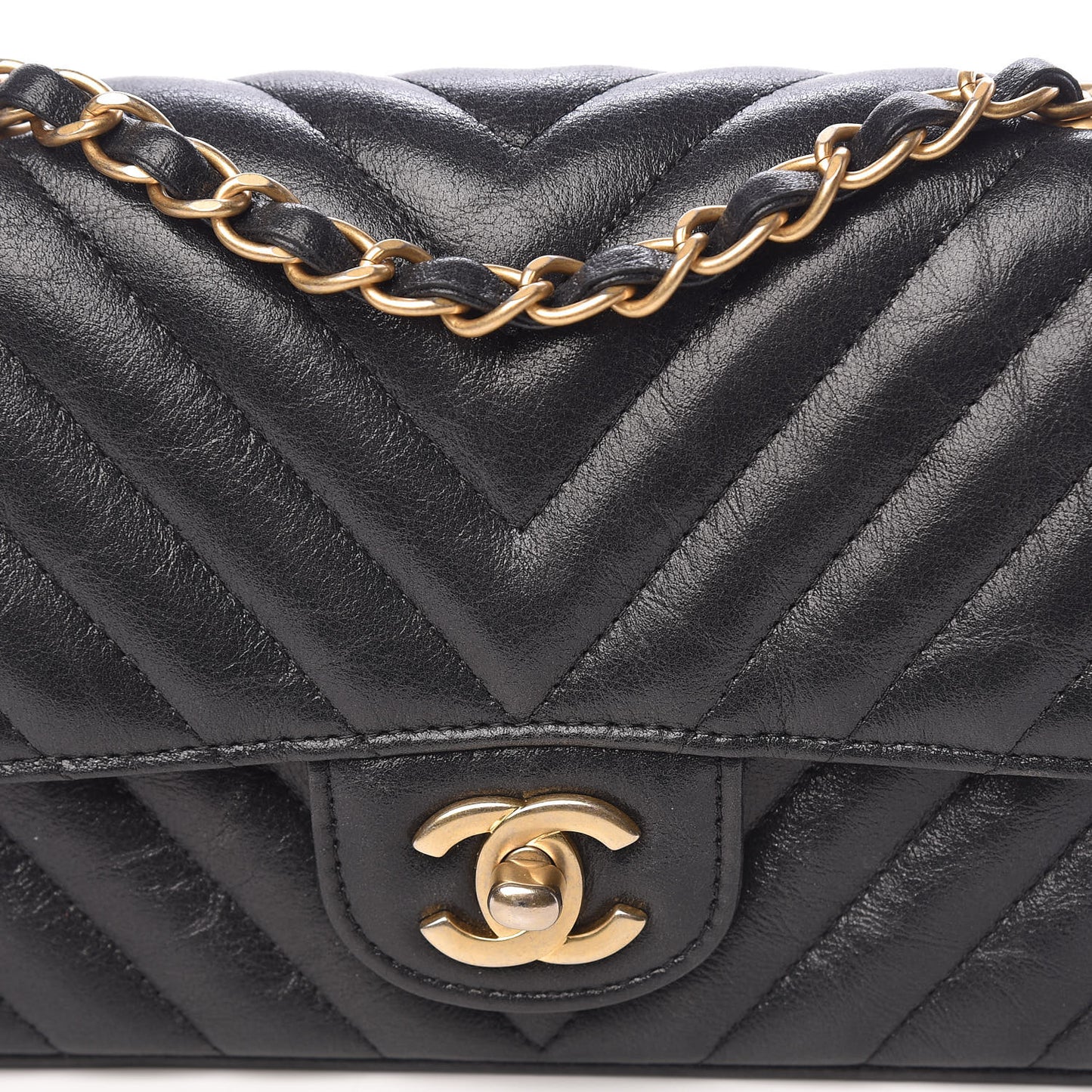 Iridescent Calfskin Chevron Quilted Mini Rectangular Flap Black