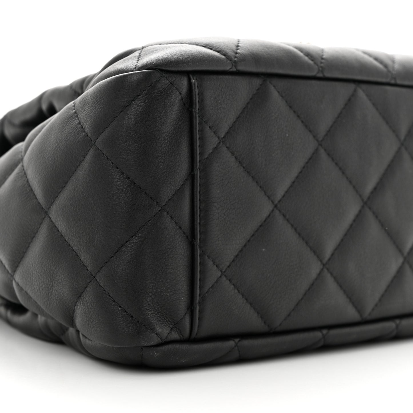 Lambskin Quilted Chain Drawstring Bag Black