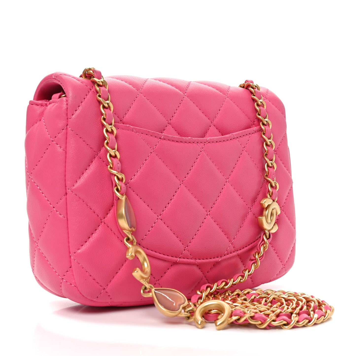 Lambskin Enamel Quilted Mini Coco Hearts Square Flap Pink