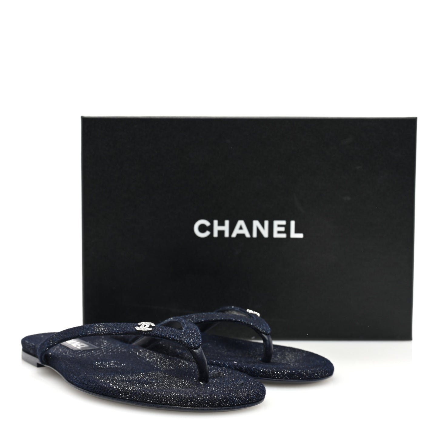 Cotton Silk Crystal CC Thong Sandals 39 Dark 39 Blue Silver
