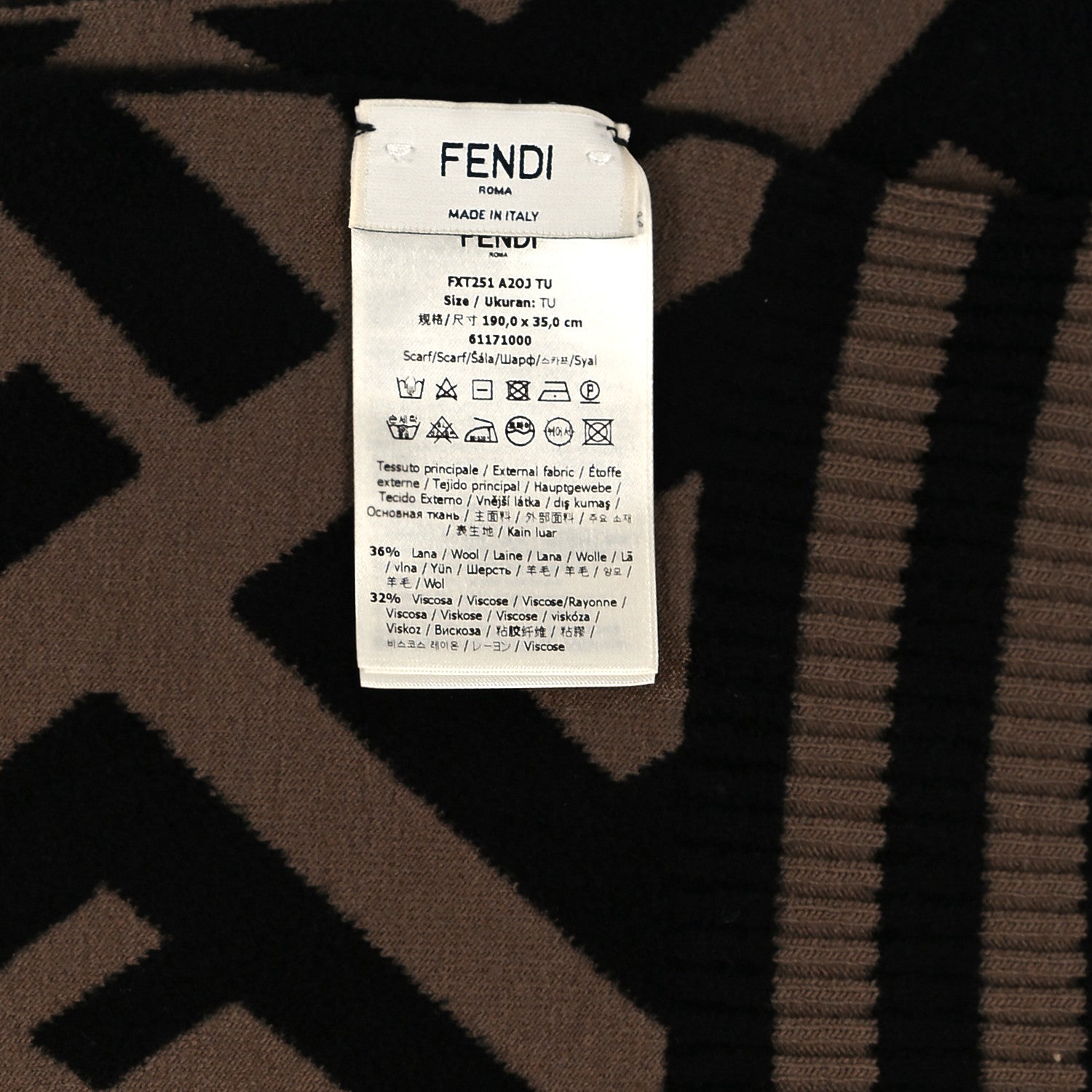 Fendi Wool FF Print Shawl Brown 3 of 3