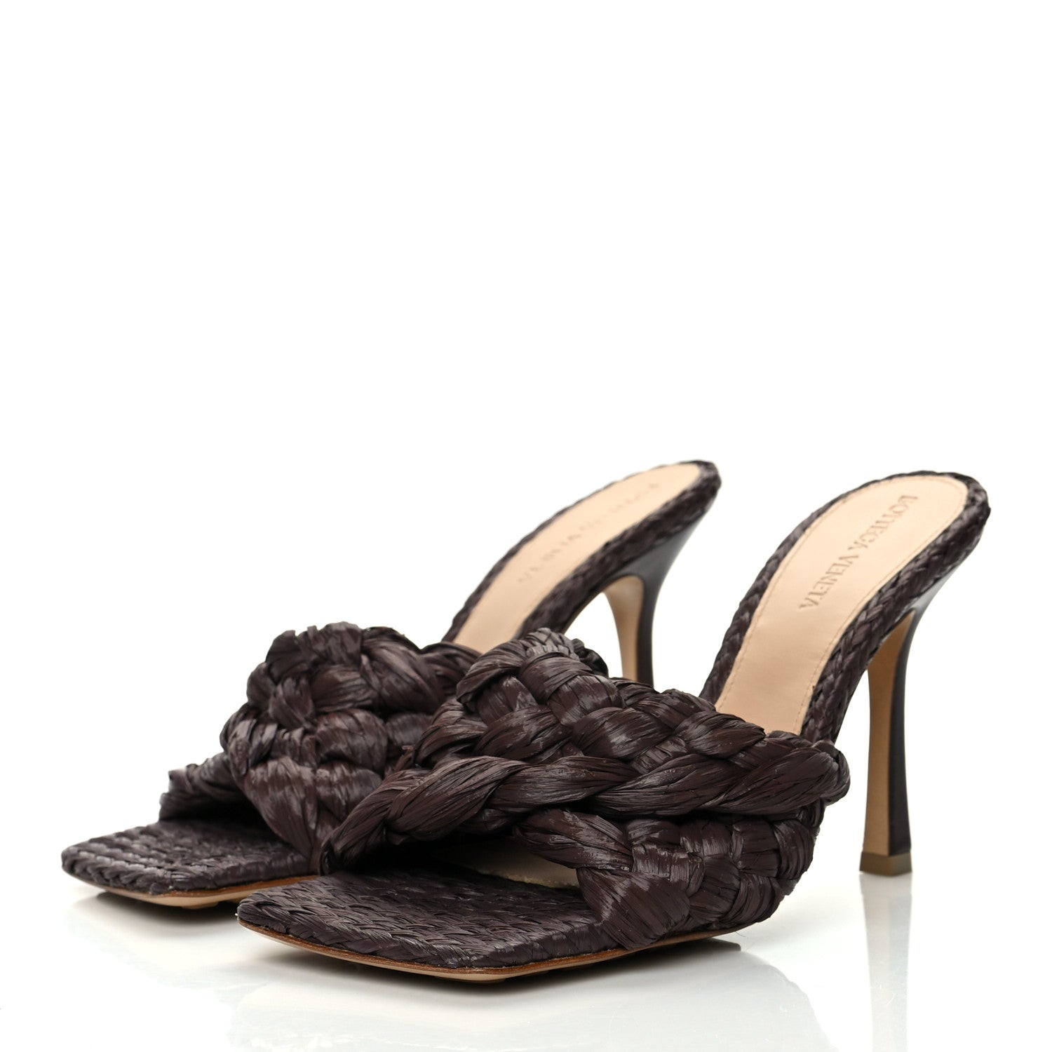 Bottega Veneta Raffia Twisted Intrecciato Stretch Mule Sandals 38 Bitter Chocolate 3 of 9