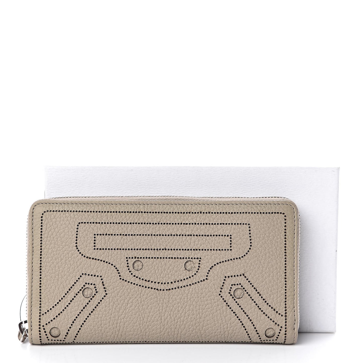 Veau Grana Perforated Blackout Hardware Continental Zip Around Wallet Gris Cendre