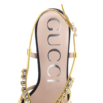 Gucci Velvet Nappa Crystal Zephyra Slingback Platform High Heel Sandals 36 Black Gold 7 of 9