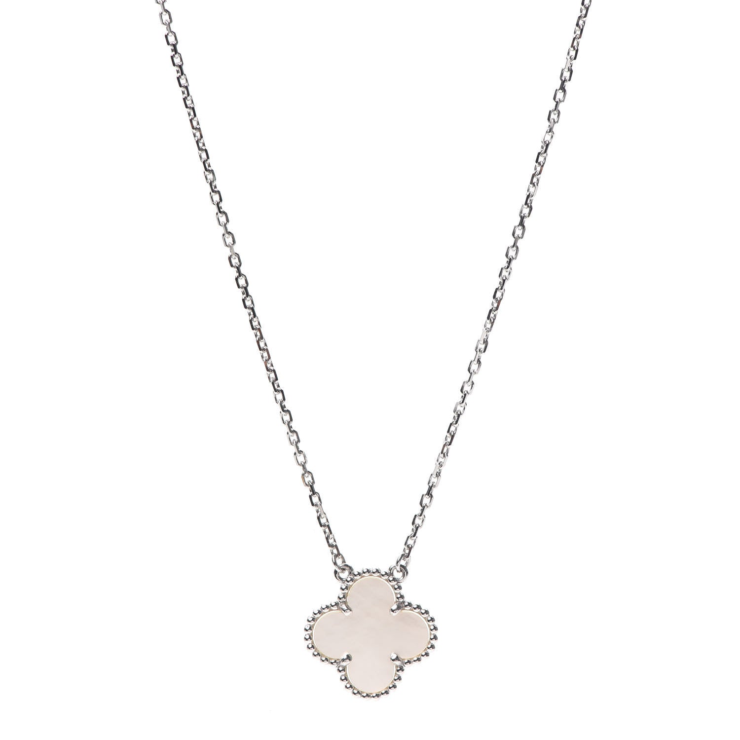 Van Cleef & Arpels 18K White Gold Mother of Pearl Vintage Alhambra Pendant Necklace 1 of 8