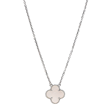 Van Cleef & Arpels 18K White Gold Mother of Pearl Vintage Alhambra Pendant Necklace 1 of 8