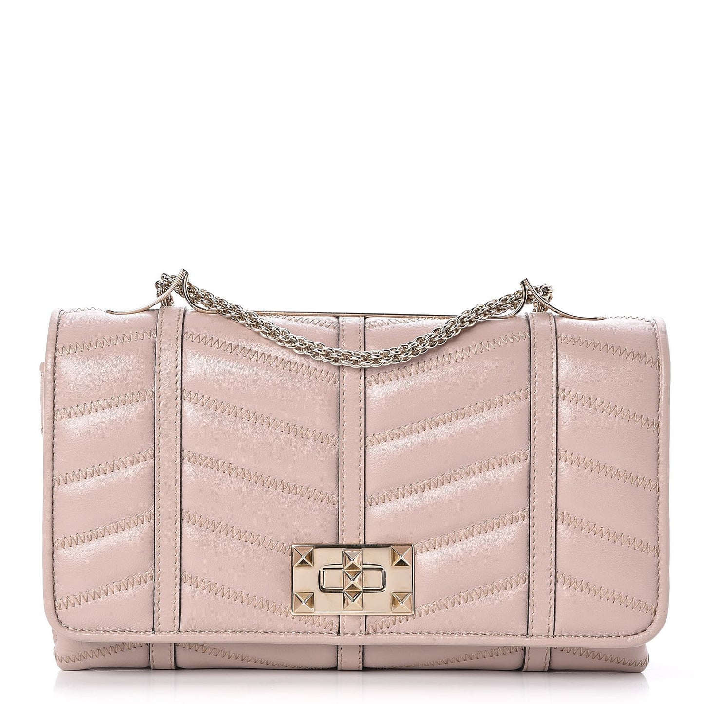 Lambskin Chevron Quilted Rockstud Shoulder Bag Poudre