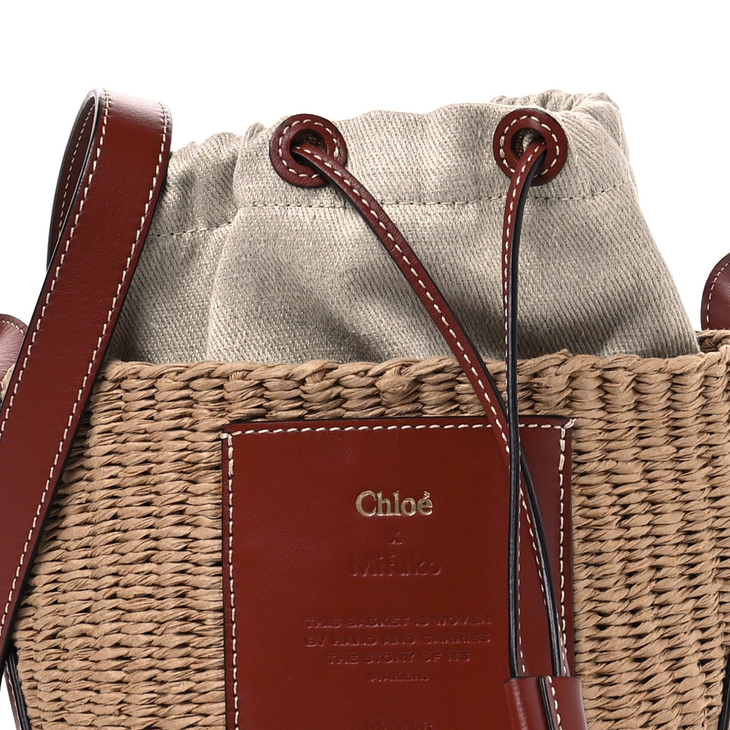Chloe Raffia Calfskin Small Basket  Sepia Brown 8 of 10